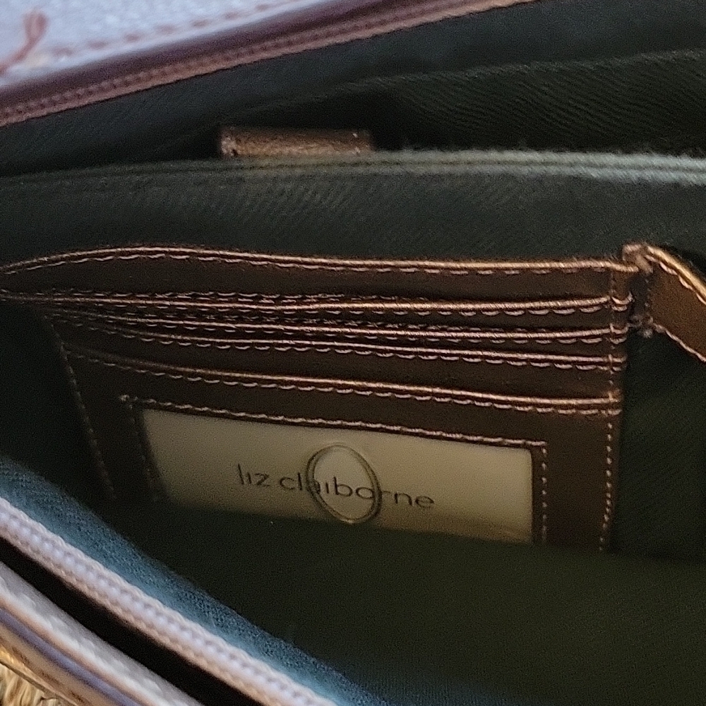 Liz CLAIBORNE brown cloth wool leather shoulder bag purse.  Excellent condition! - Picture 6 of 14